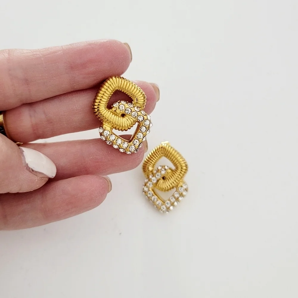 Stainless steel gold tone geometric crystal earrings new